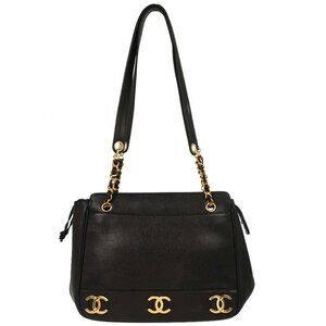 Chanel Black Calfskin Triple CC Shoulder Tote Bag